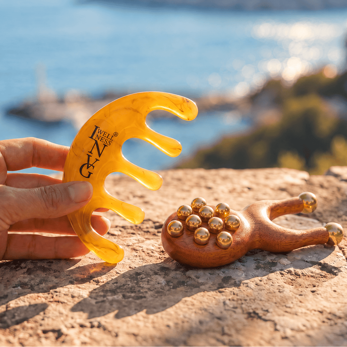 The Unwind Duo | Brass Acupressure Tool & Scalp Massager Set — - INVG Wellness